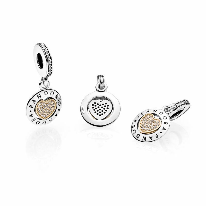 Pandora Signature Heart Dangle Charm - Two Tone/Cubic Zirconia - Canada | CL1485SH